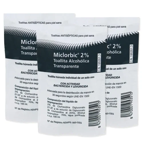 Toallita clorhexidina 2% alcohólica transparente